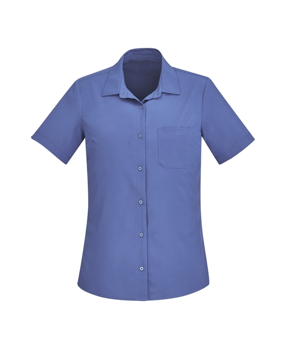 Florence Plain Short Sleeve Shirt - Women - Mid Blue