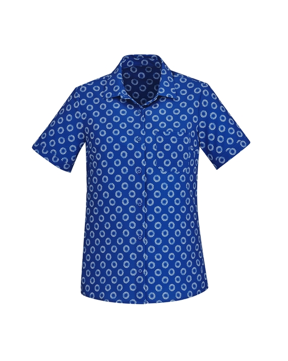 Florence Daisy Print Short Sleeve Shirt - Women - Daisy Electric Blue