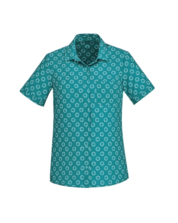 Florence Daisy Print Short Sleeve Shirt - Women - Daisy Teal