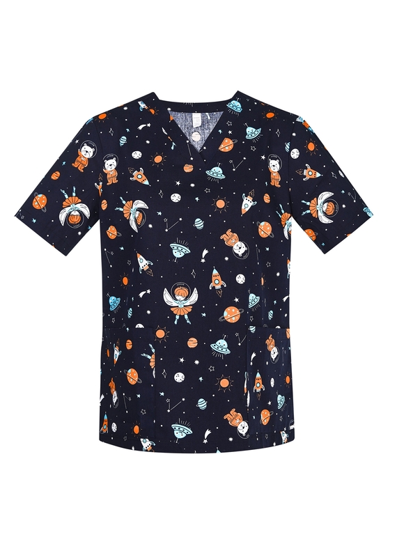 Space Party Scrub Top - Women - Midnight Navy