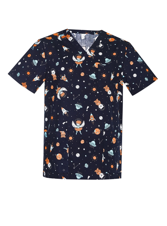 Space Party Scrub Top - Men - Midnight Navy