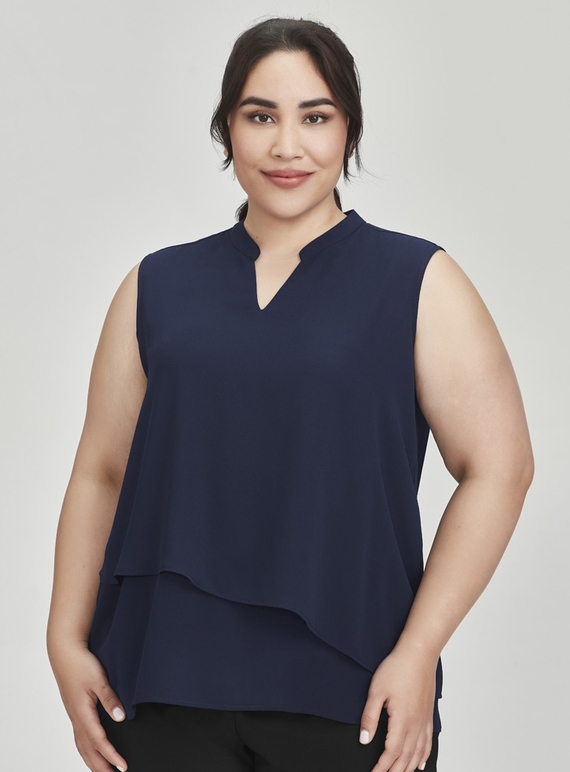 Seville Sleeveless Layered Blouse - Women - Navy