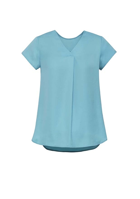 Kayla V-Neck Pleat Blouse - Women - Aqua