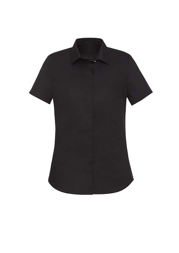 Women's Charlie Short Sleeve Button to Neck Shirt - Graham Brown & CO - Black