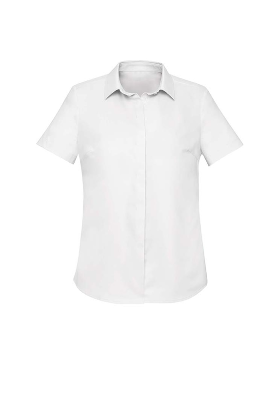 Women's Charlie Short Sleeve Button to Neck Shirt - Graham Brown & CO - White