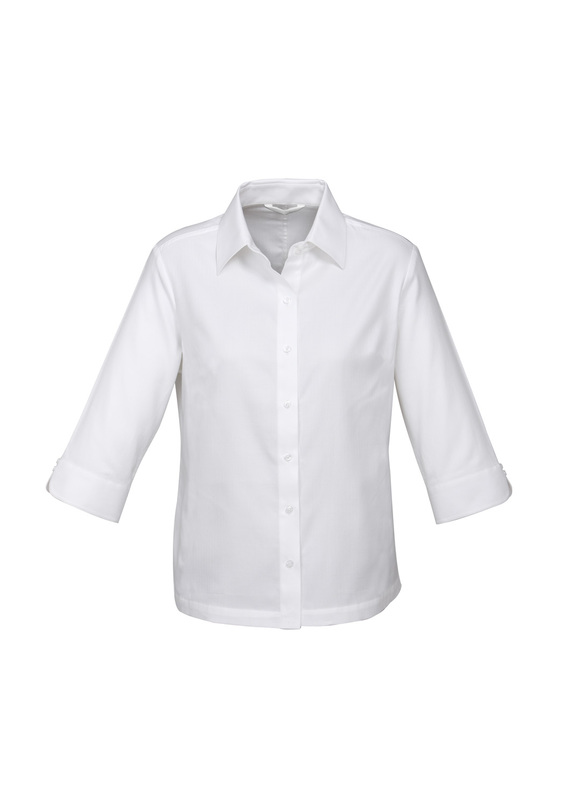 Luxe Cotton Mini Herringbone 3/4 Sleeve Shirt - Women - White