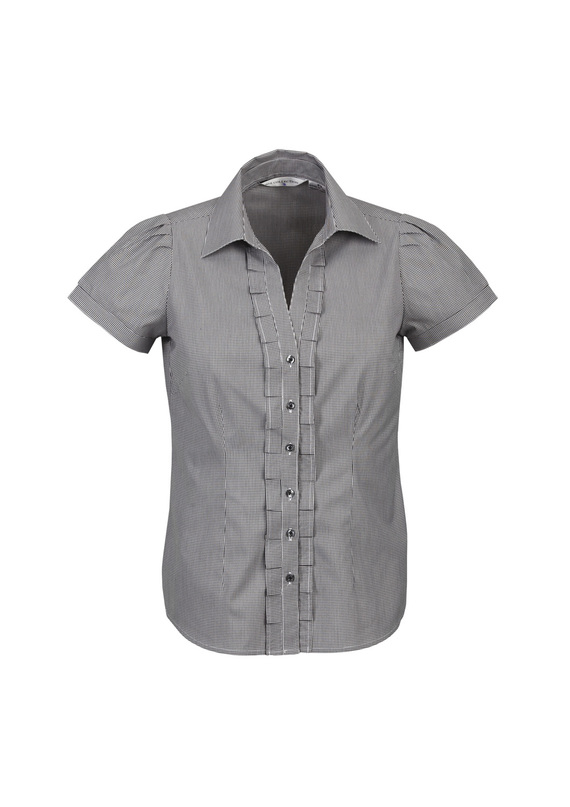 Edge Short Sleeve Check Shirt - Women - Black Mini Check
