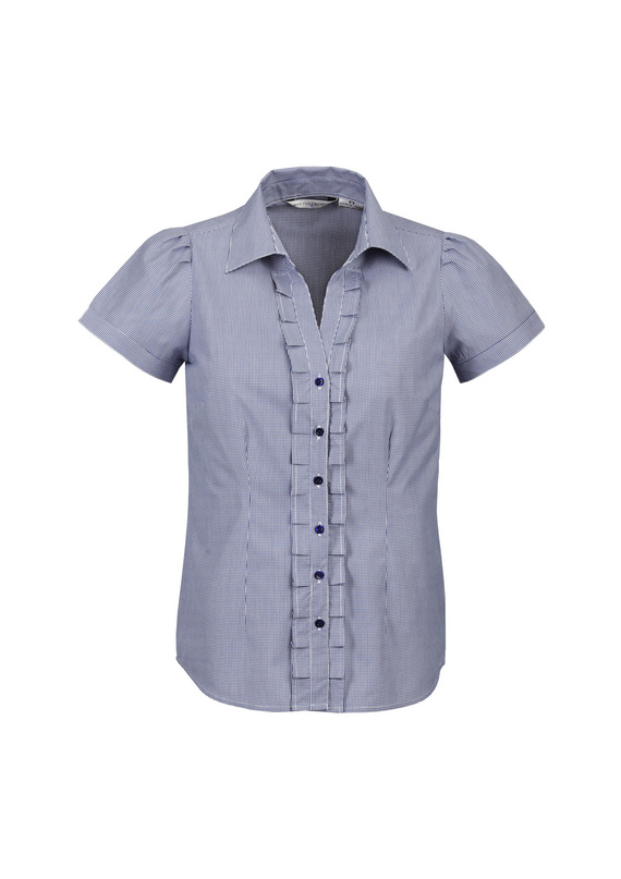 Edge Short Sleeve Check Shirt - Women - Blue Mini Check