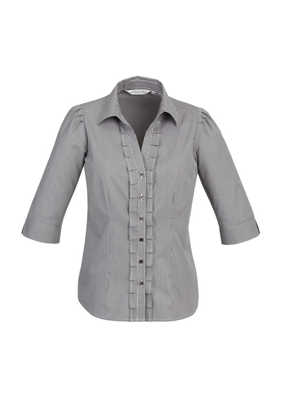 Edge Mini Check 3/4 Sleeve Shirt - Women - Black Mini Check