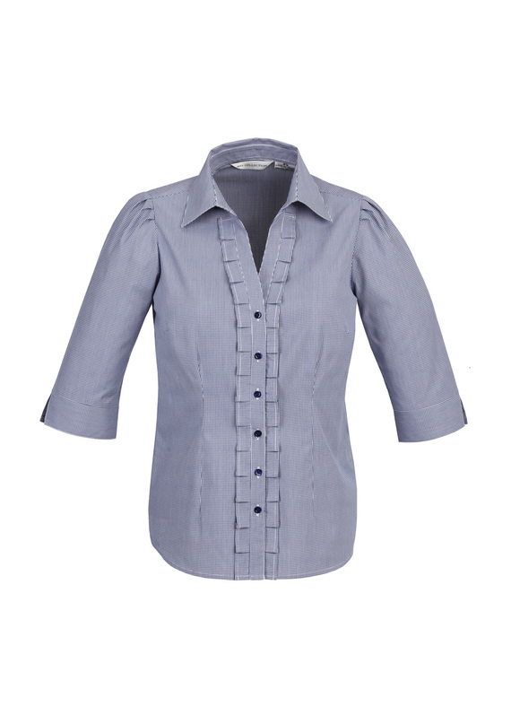 Edge Mini Check 3/4 Sleeve Shirt - Women - Blue Mini Check