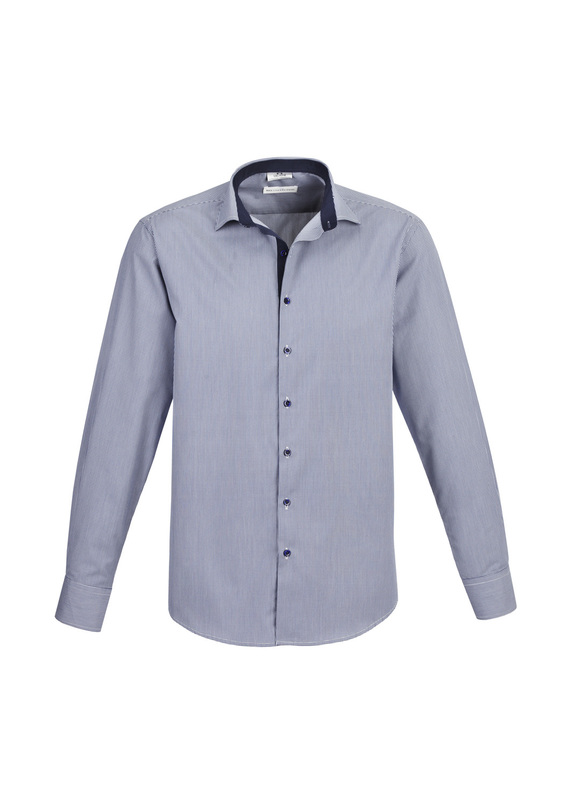 Edge Check Long Sleeve Shirt - Men - Blue Mini Check