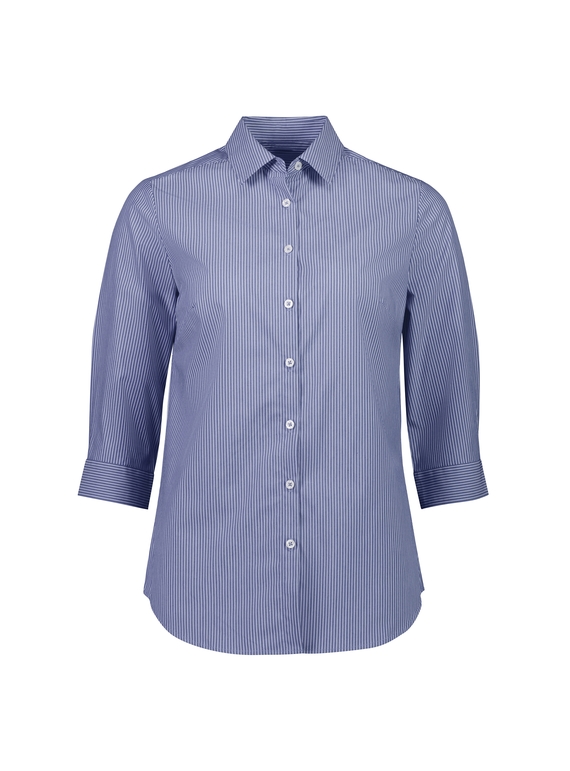 Conran 3/4 Sleeve Semi Fitted Cotton-rich Shirt - Women - French Blue/White