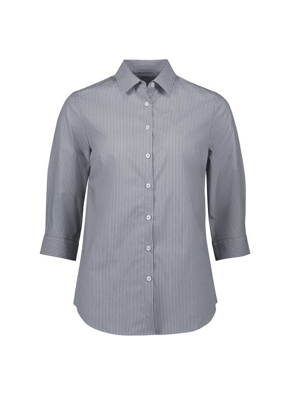 Conran 3/4 Sleeve Semi Fitted Cotton-rich Shirt - Women - Slate/White