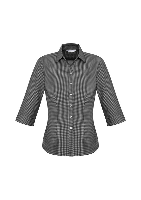 Ellison Cotton-Rich 3/4 Sleeve Check Shirt - Women - Black