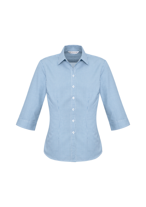 Ellison Cotton-Rich 3/4 Sleeve Check Shirt - Women - Blue