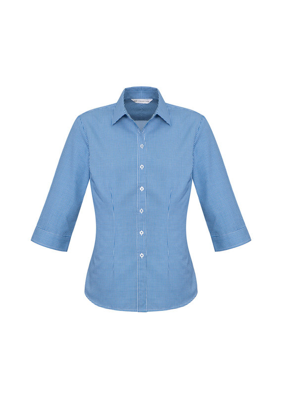 Ellison Cotton-Rich 3/4 Sleeve Check Shirt - Women - French Blue