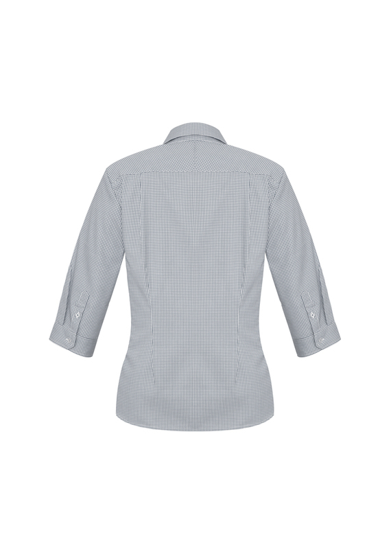 Ellison Cotton-Rich 3/4 Sleeve Check Shirt - Women - Back View