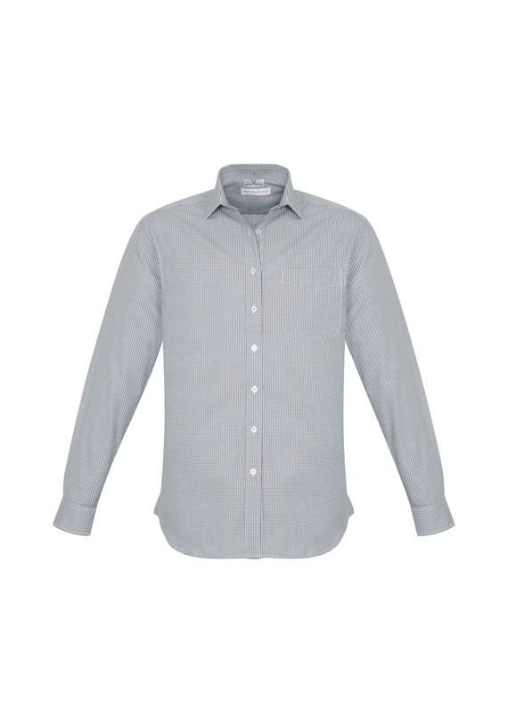 Ellison Cotton-Rich Business Check Long Sleeve Shirt - Men - Silver