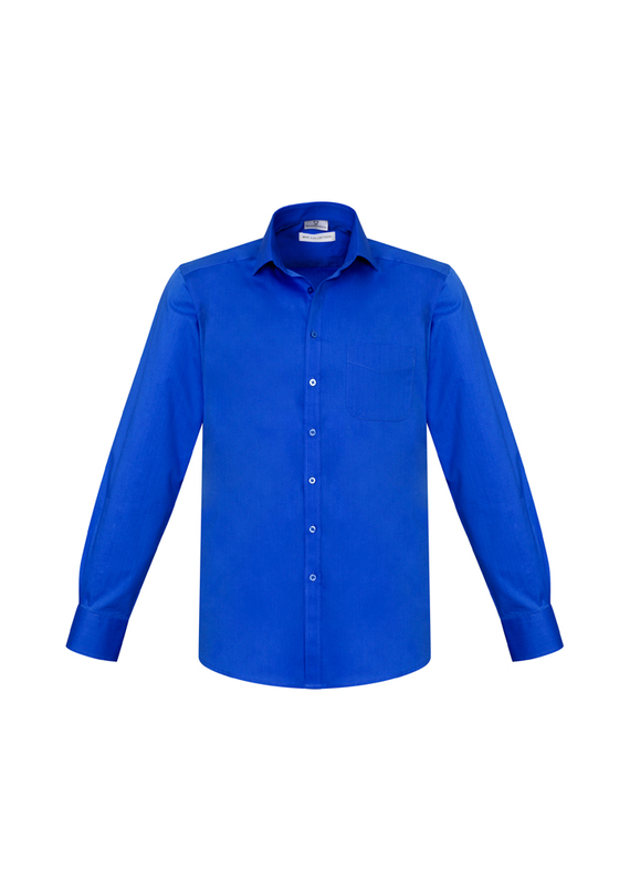 Monaco French Style Cotton Stretch Shirt Long Sleeve - Men - Electric Blue