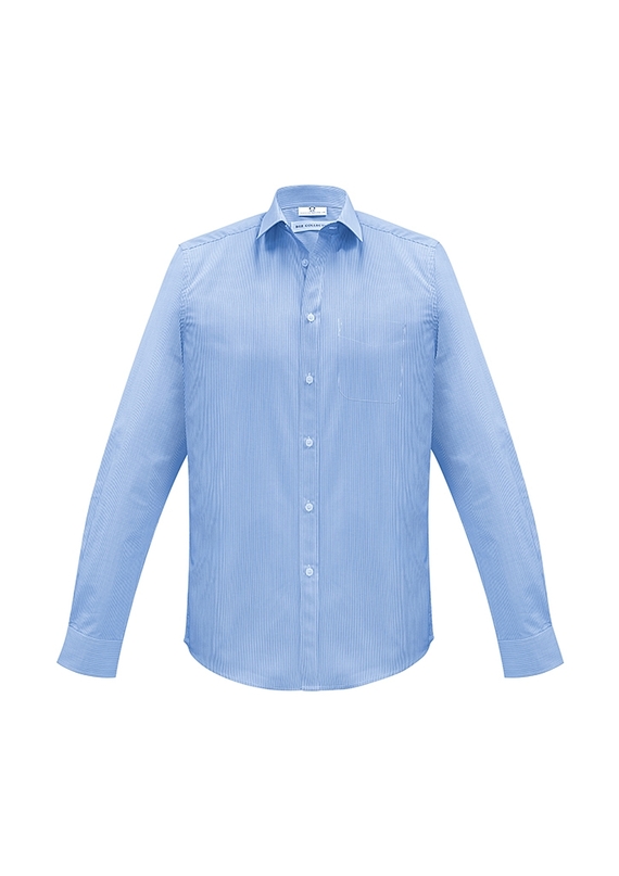 Euro Easy Care, Fine Stripe Long Sleeve Shirt - Men - Blue