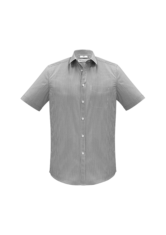 Euro Easy Care, Fine Stripe Short Sleeve Shirt - Men - Black
