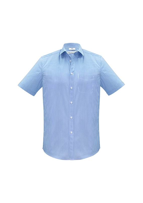 Euro Easy Care, Fine Stripe Short Sleeve Shirt - Men - Blue