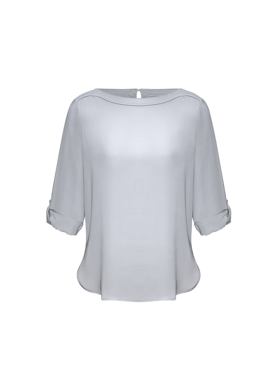 Madison Boatneck Mechanical Stretch Top - Women - Silver Mist