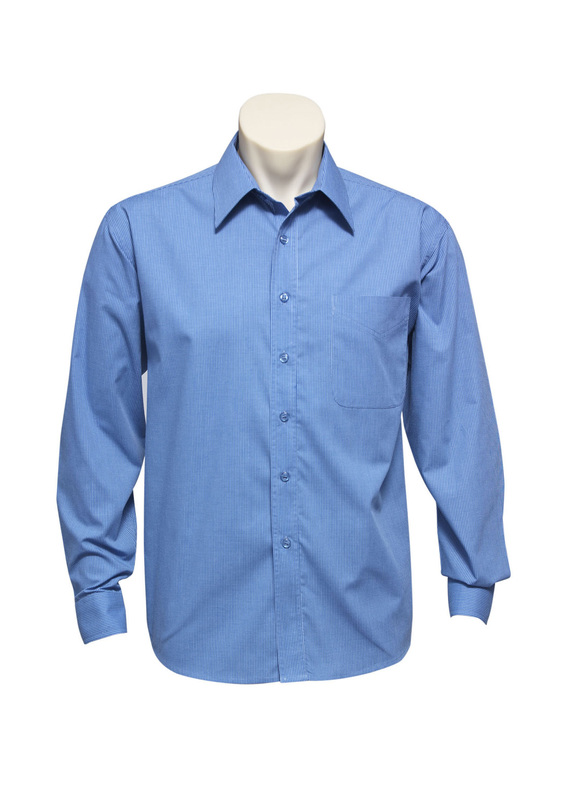 Long Sleeve Micro Check Shirt - Men - Mid Blue