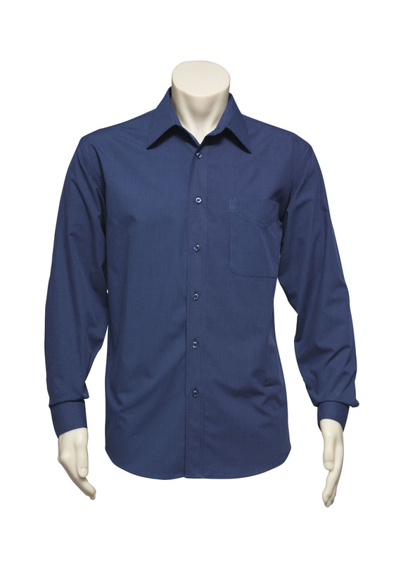 Long Sleeve Micro Check Shirt - Men - Navy