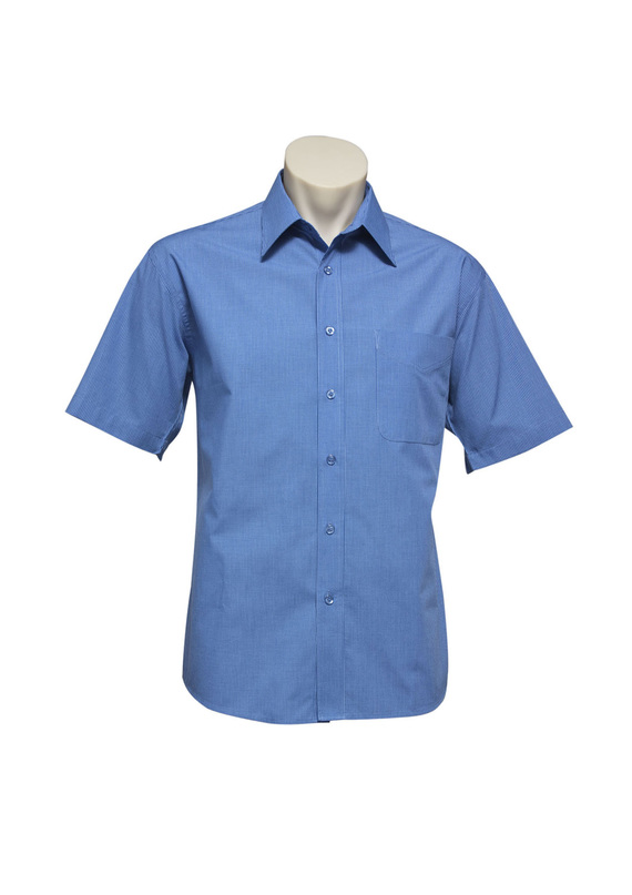 Short Sleeve  Micro Check Shirt - Men - Mid Blue