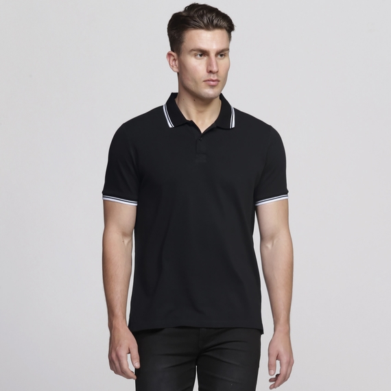 Stanton 100% Cotton Polo Shirt - Men - Black/White