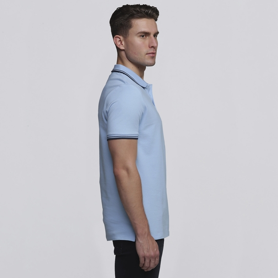 Stanton 100% Cotton Polo Shirt - Men - Sky/Navy