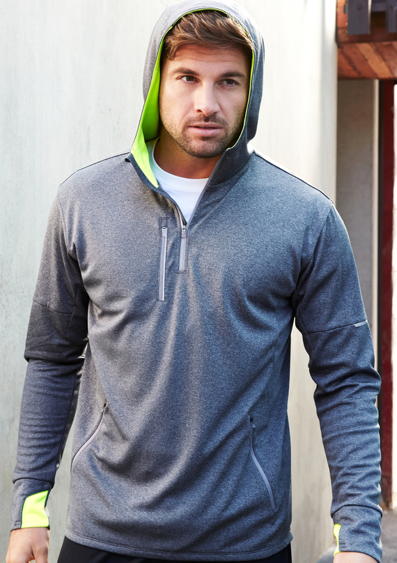 Pace Breathable Warm Up Hoodie - Men - Grey/Fluoro Yellow