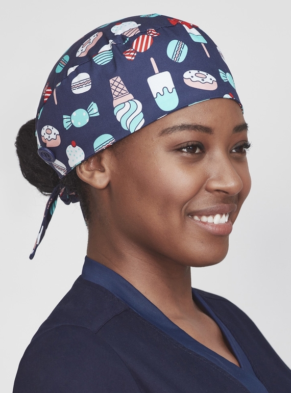 Scrub Cap Printed Cotton - Unisex - Sugar Land/Navy