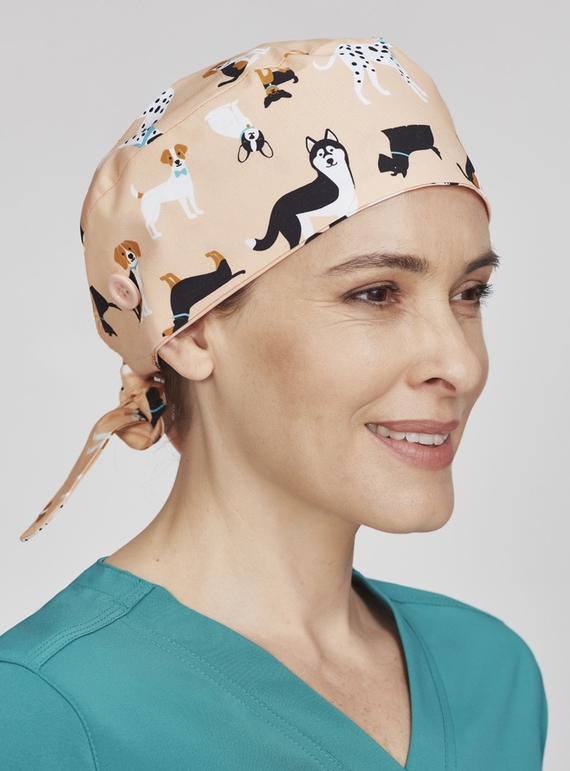 Scrub Cap Printed Cotton - Unisex - Puppies/Peach