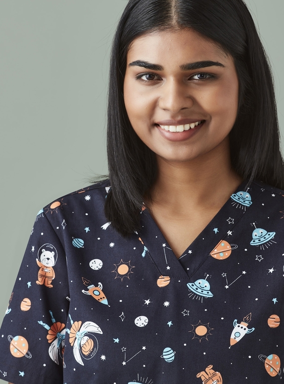 Space Party Scrub Top - Women - Space Party