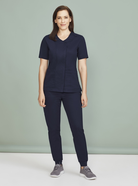 Parks Zip Front Crossover Scrub Top - Women - Midnight Navy