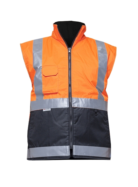 Hi Vis 2-Way Day/Night Vest - Fleece Lining - Orange/Black