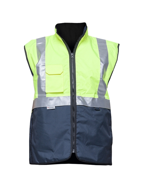 Hi Vis 2-Way Day/Night Vest - Fleece Lining - Yellow/Navy