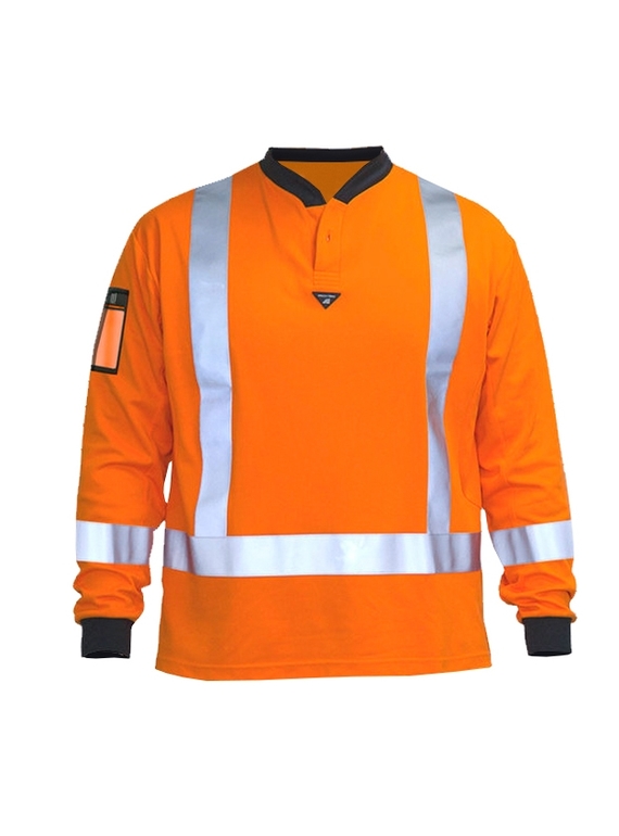 Hi Vis Long Sleeve Rugger Polo Shirt - Orange
