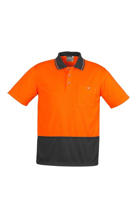 Basic Short Sleeve Hi Vis Polo Shirt - Unisex - Orange/Charcoal