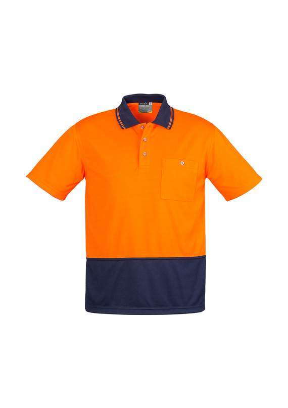 Basic Short Sleeve Hi Vis Polo Shirt - Unisex - Orange/Navy