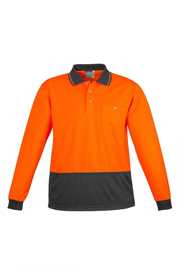 Basic Long Sleeve Hi Vis Polo Shirt - Unisex - Orange/Charcoal