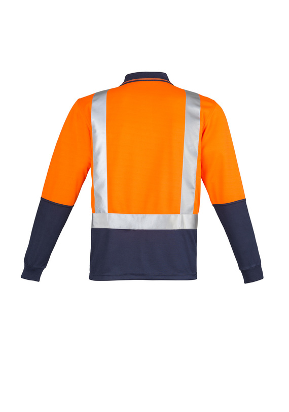Spliced Long Sleeve Hi Vis Polo Shirt - Shoulder Taped - Men - Back View