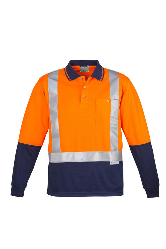 Spliced Long Sleeve Hi Vis Polo Shirt - Shoulder Taped - Men