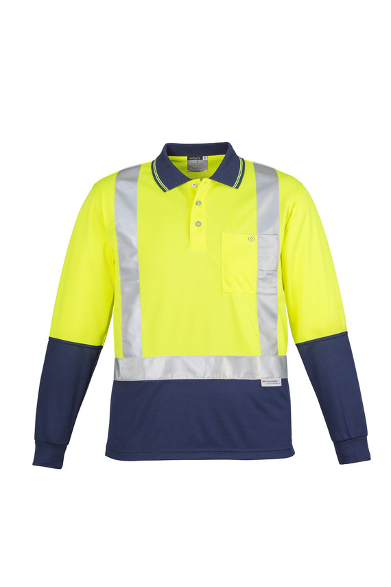 Spliced Long Sleeve Hi Vis Polo Shirt - Shoulder Taped - Men - Yellow/Navy
