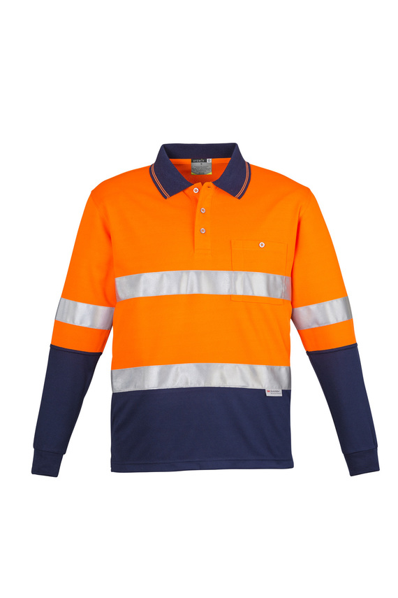 Spliced Long Sleeve Hi Vis Polo Shirt - Hoop Taped - Men - Orange/Navy