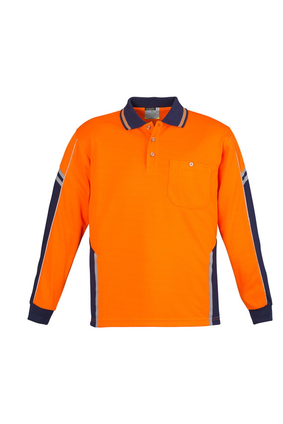 Squad Hi Vis Long Sleeve Polo Shirt - Men - Orange/Navy