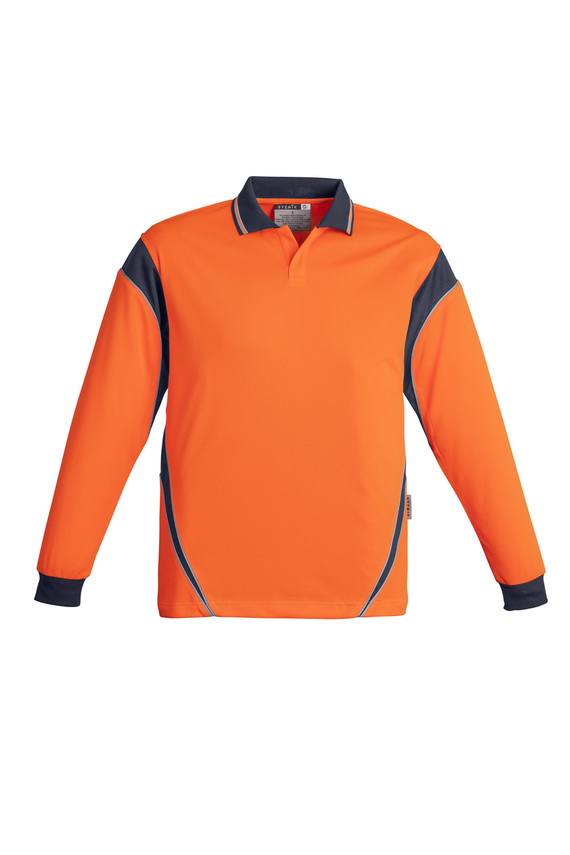 Aztec Hi Vis Day Only Long Sleeve Polo Shirt - Men - Orange/Navy
