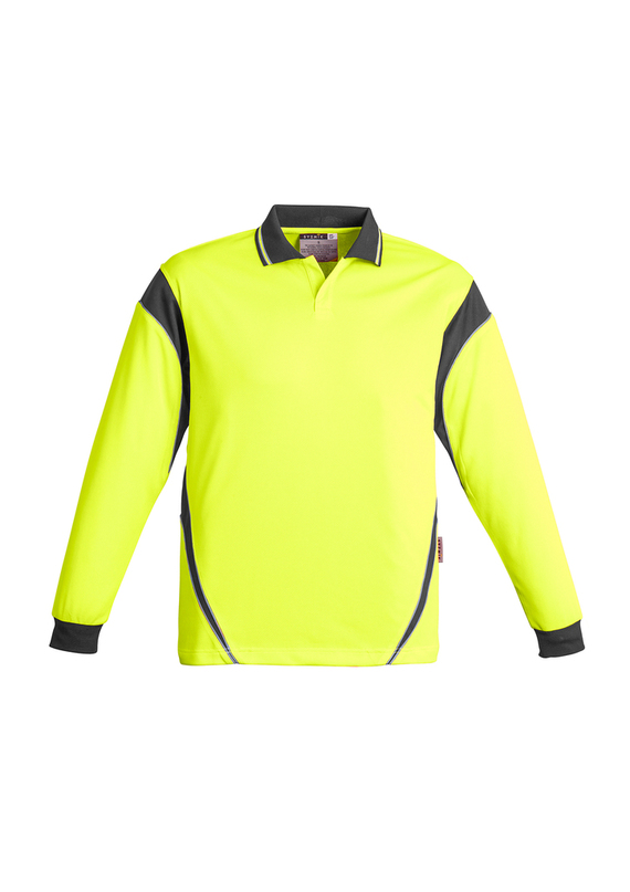 Aztec Hi Vis Day Only Long Sleeve Polo Shirt - Men - Yellow/Charcoal